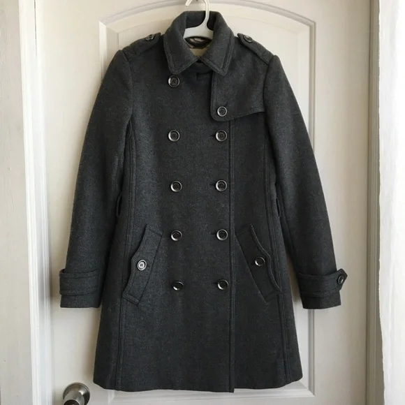 Burberry Brit Balmoral Classic Wool Trench, Charcoal Gray, size